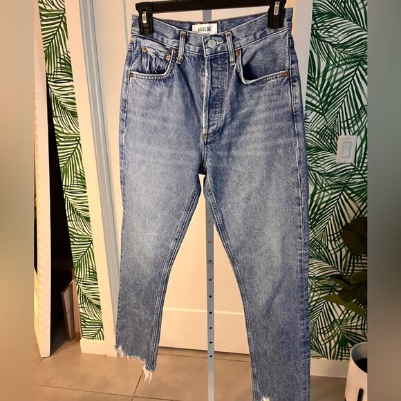 Agolde Riley High Rise Jeans Raw Hem Button Fly Sz 24 MSRP $198 - Picture 2 of 11